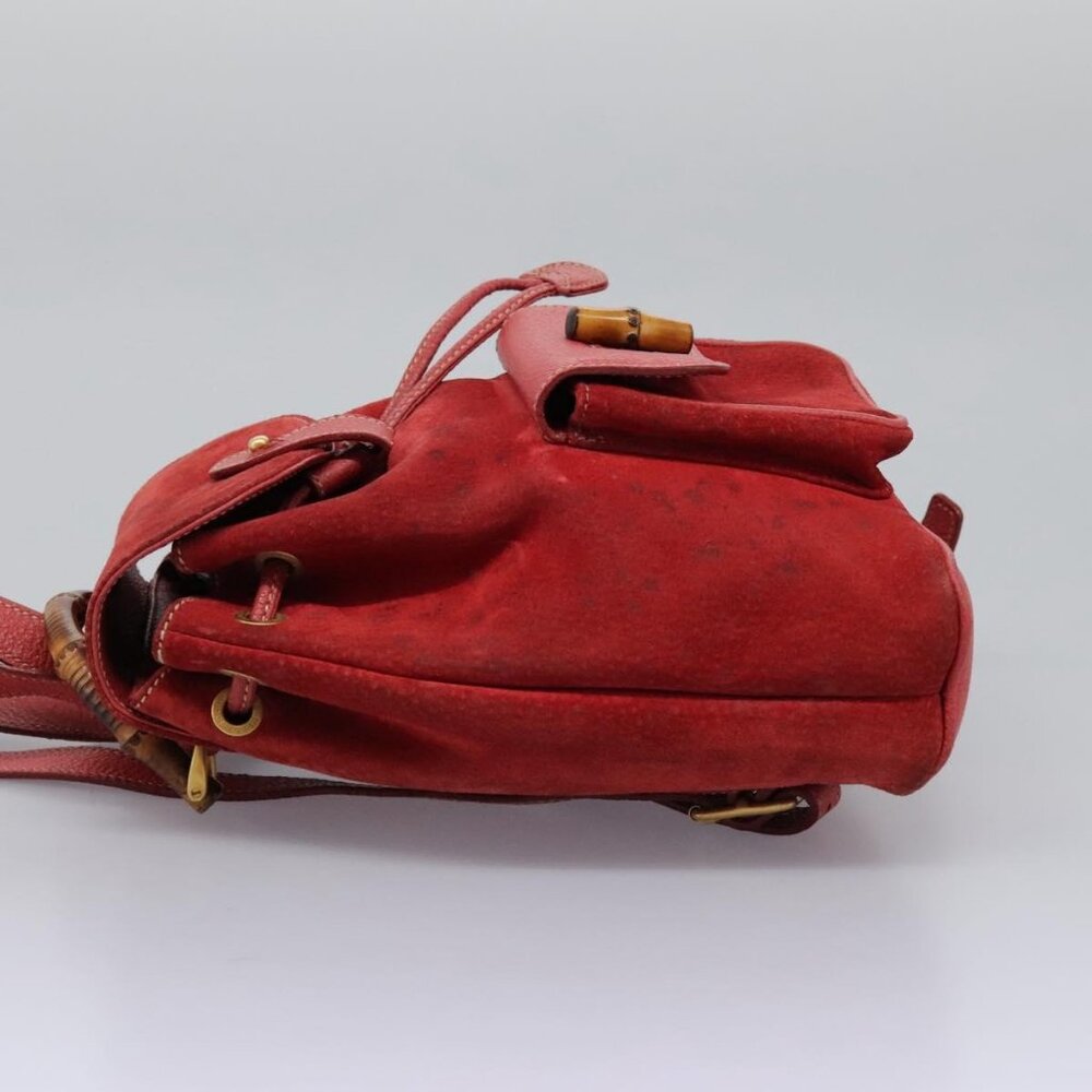 GUCCI Bamboo Backpack Suede Leather Red Gold - Picture 4 of 16